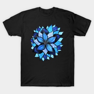 Beautiful Abstract Blue Flower Ink Drawing T-Shirt